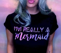 ↓↓↓ Were loaded with a variety of different mermaid tops! ↓↓↓ • Check out the tanks & tees here: https://www.etsy.com/shop/TheBohipstian?ref=l2-shopheader-name&section_id=20062827 • Check out the sweatshirts here: https://www.etsy.com/shop/TheBohipstian?ref=l2-shopheader-name&section_id=20062833  The perfect tee for any mermaid goddess! This Im Really A Mermaid relaxed fit tee is the softest 100% cotton, machine washable ... Mermaid Tshirt, Pastel Tops, Mermaid Halloween Costumes, Mermaid Top, Mermaid Halloween, Galaxy T Shirt, Mermaid Shirt, Cute Mermaid