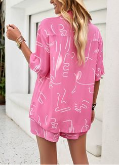 Get ready to match and slay with our Bonnie Printed Short Sleeve Matching Set in Pink! The perfect outfit for a day out, this set includes a short sleeve top and matching shorts. With its eye-catching print and comfortable fit, you'll be the center of attention wherever you go. (Psst...for an extra touch, add some statement accessories!) Size Guide: Model is 5’6” tall, and has a 33.2” bust, 26.4” waist, & 35.2” hips. She is wearing a S / US 4 / AU 8. This matching set is true to size. Material: 100% Viscose. Feature: Collared. Abstract print. Breathable Fabrication. Front button closures. Relaxed fit. (1 pcs top + 1 pcs shorts total 2 pcs in set) Care Instructions: Machine wash / Cold hand wash Touch Of Pink Outfit, Drawstring Shorts Outfit, Legging Jeans, Jumpsuit Men, Casual Shirt Women, Red Shop, Short Suit, Pink Outfit, Drawstring Shorts