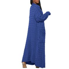 Blue Open Front Cable Knit Pocket Long Cardigan Knit Pocket, Winter Sweaters, Long Cardigan, Front Open, Cable Knit, Sweaters & Cardigans, Cardigans, Fall Winter, Cable