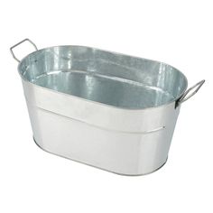 an empty metal tub with handles on a white background