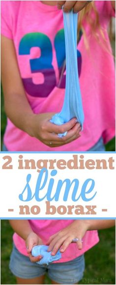 two images with the words, 2 ingredient slime no borax