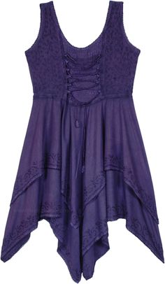 An asymmetrical, handkerchief hemline dress, crafted from a free-flowing rayon fabric, has a relaxed flowy silhouette and a scooped neckline.  The dress has an adjustable tie-up lace in the front and a partial smocked elastic at the back to adjust easily to your body size. #tlb #Sleeveless #HighLow #bohemianfashion #Halloween #RayonDress #VintageDress #PixieDress #westerndress Flowy Bohemian Dress With High-low Hem, Bohemian Flowy Dress With High-low Hem, Bohemian High-low Hem Flowy Dress, Spring Rayon Dress With Asymmetrical Hem, Spring Dresses In Rayon With Asymmetrical Hem, Spring Dresses With Asymmetrical Hem In Rayon, Asymmetrical Summer Dress With Flowy Skirt, Summer Dresses With Flowy High-low Hem, Flowy High-low Hem Summer Dress