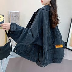 Shipping: Worldwide Express Shipping AvailableDelivery time: 7-15Days Fast ShippingReturns: Fast refund, 100% Money Back Guarantee. Oversized Jean Jacket, Hong Kong Style, Hooded Denim Jacket, Black Denim Jacket, Loose Outfit, Street Outfit, Coat Women, Denim Jacket Women, Harajuku Fashion