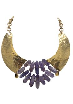 Amethyst Spikes Handmade Hammered 18K Gold Plated Bib 24K Gold Electroplated Chain 14K Gold Filled Chain 17"-19" Adjustable with Lobster Clasp Made in USA Gold Bib Necklace, Rose Gold Quartz, Statement Choker, Hand Bracelet, Hammered Gold, Dainty Bracelets, Silver Shop, Bib Necklace, Cuff Earrings