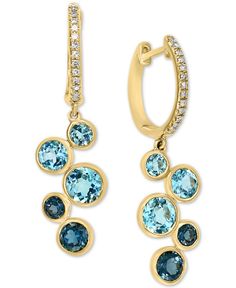 Scattered bezel-set London & Swiss blue topaz stones, shimmer with gorgeous diamond accents, in these dangle hoop earrings from Lali Jewels. London Blue Topaz Earrings, Popular Earrings, Jewelry Illustration, Nice Nails, Blue Beauty, Dangle Hoop Earrings, Blue Topaz Stone, Blue Topaz Earrings, Emerald Pendant