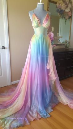 Disco Ball Dress Long, Aurora Borealis Dress, Coloured Wedding Dress Different, Whimsical Dress Formal, Rainbow Ball Gown, Unique Colored Wedding Dresses, Mystical Dresses, Fairy Tale Dresses, Enchanted Forest Dress