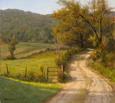 a painting of a dirt road in the country