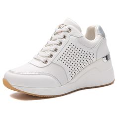 PRICES MAY VARY. BREATHABLE UPPER-- These wedge sneakers upper is made of premium knit fabric, its high breathability could increase the air circulation inside the shoes and keep your feet dry. NON-SLIP SOLE - Wedge tennis shoes with a non-slip durable rubber sole and cushioned insole provides sufficient cushioning and lends great arch support, which keeps your balance at all time. HIGH HEELS - 2.36" height including 0.59" platform and 1.77" heel, it's high heeled design can visually elongate th White Wedge Heel Sneakers For Summer, White Wedge Sneakers For Summer, Trendy White Platform Sneakers With Wedge Heel, White Platform Wedge Sneakers For Summer, Summer Wedge Heel Platform Sneakers, Summer Synthetic Wedge Heel Platform Sneakers, White Wedge Heel Platform Sneakers Casual, Synthetic Wedge Heel Platform Sneakers For Summer, White Casual Platform Sneakers With Wedge Heel