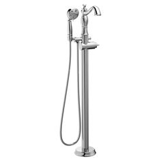 Save on the chrome Delta T4797-FL-LHP Single Handle Floor Mount Tub Filler Trim with Hand Shower (Less Handle). This fixture is a genuine Delta floor mounted roman tub faucet trim. Delta is a company that prides itself on creating kitchen and bathroom products that anticipate the user’s needs. This is why they are one of the best Plumbing manufactures in the world. As the manufacturer describes it, Complete your bath with a beautifully designed Delta roman tub faucet, meticulously crafted to turn heads and enhance your experience. The included hand shower makes this a versatile addition to your bath, perfect for rinsing off, washing loved ones and pets or keeping your tub clean. Delta® H2Okinetic® Hand Showers look different because they are different. Using advanced technology, H2Okinetic Delta Cassidy, Floor Mount Tub Filler, Freestanding Bathtub Faucet, Freestanding Tub Filler, Roman Tub Faucets, Chrome Fixtures, Tub Cleaner, Roman Tub, Freestanding Tub