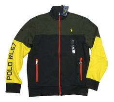 PLEASE NOTE: DUE TO HIGH VOLUME AND POST OFFICE DELAYS, DELIVERY TIMES MAY BE LONGER THAN NORMAL. ALL SALES ARE FINAL. NO RETURNS ACCEPTED. POLO RALPH LAUREN OLIVE GREEN/BLACK COLORBLOCK DOUBLE KNIT JACKET RIBBED MOCK-NECK COLLAR FULL-ZIP FRONT EMBROIDERED YELLOW PONY LOGO AT FRONT LONG SLEEVES WITH RIBBED CUFFS TWO FRONT ZIP POCKETS RIBBED HEM 56% POLYESTER 44% COTTON MACHINE WASHABLE IMPORTED RALPH LAUREN MEN’S MEASUREMENT GUIDE SIZE XS S M L XL 2XL CHEST 31-34 35-37 38-40 42-45 46-48 49-52 NE Double Knit, Sneakers Men Fashion, Knit Jacket, Polo Ralph Lauren Mens, Zip Jacket, Neck Collar, Ralph Lauren Men, Post Office, Men Fashion