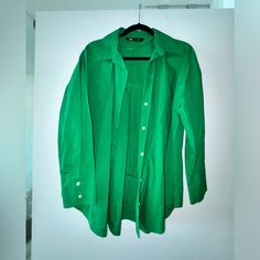 Brand New Never Worn Flowy Button Down Shirt In A Beautiful Green Color From Zara Green Office Tops With Button Closure, Green Button-up Blouse With Button Cuffs, Green Button-up Shirt With Button Cuffs, Green Button-up Top With Buttons, Zara Button-up Office Shirt, Green Button-up Shirt With Snap Buttons, Green Shirt With Button Cuffs For Daywear, Green Blouse With Button Closure And Spread Collar, Green Blouse With Button Closure For Work