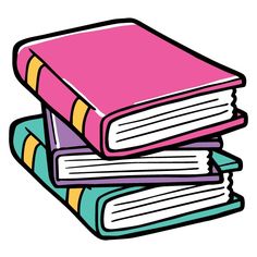 three books stacked on top of each other, one pink and the other blue with yellow edges