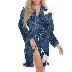 Modern Elegant Coastal Blue Starfish Women Sexy Lingerie Robe Kimono Cover Up Nightgown Sleep Mini Homewear Night Shirt Dress This lingerie is very suitable for valentines day, honeymoon day, sweet night date. Women Robes featuring long sleeve, oblique v-neck, removable belt with ties. Mini length can show your body perfectly, make you look elegant and feel soft all day, comfortable and lightweight on your skin, loose wrap robes will make you feel free, give you a relax night. Size Information: Relax Night, Nightgown Sleep, Women Nightwear Dresses, Women Robes, Night Wear Dress, Nightgown Pattern, Nightwear Dress, Blue Starfish, Sweet Night