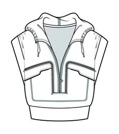 a white jacket with zippers on the front and back, in black and white