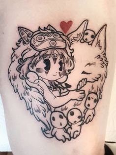 a girl with an angel tattoo on her thigh holding a cat and two other cats