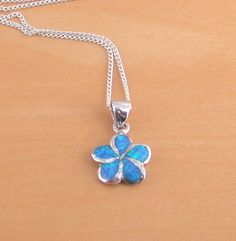 Sterling Silver Blue Opal Flower Pendant & Chain |Opal Necklace Unique Handmade Jewelry, Sterling Silver Flowers, Opal Necklace, Silver Flowers