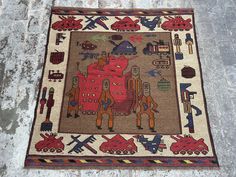 This is an afghan nice handmade vintage pictorial baluchi barjesta killim rug from Afghanistan in a Perfect condition and ready to use.. SKU:o11 Wool Wall Hanging, Hanging Rug, Vintage Afghan, Floor Rugs, Pakistan, Etsy Accessories, Pet Supplies, Display Homes, Wall Hanging