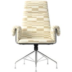 an office chair with wheels on the back and seat upholstered in beige fabric