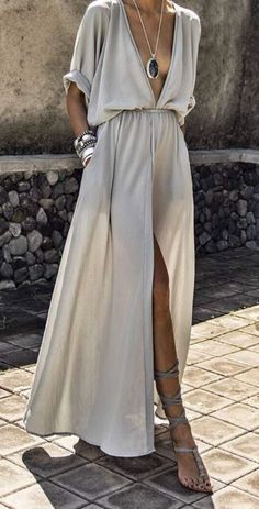 Sukienki Maksi, Plus Size Long Dresses, Plain Maxi Dress, Split Long Dress, Dress Sleeve Length, Split Maxi Dress, Half Sleeve Dresses, Split Dress, Maxi Robes