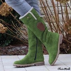 Olivia Mark - Winter Knee-High Snow Boots with Side Zipper and Round Toe Design Mid Calf High Boots, Tall Snow Boots, Suede Shoe Style, Calf High Boots, Popular Boots, Low Heel Boots, Casual Heels, Vintage Boots, Zambia