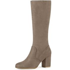 These boots have brought along your most-loved design feature: a rounded toe, a chunky heel, plus a side zip, it must be your favorite pair of knee-high boots in 2022. Knee High Boots; Chunky Heel; Side Zipper; Vamp: Faux Suede; Outsole: Rubber; Heel: ABS; Heel Height: 3 1/8 inches;  Shaft Height: 14 1/8  inches(approx); Circumference: 15 3/8 inches(approx). Tall Heeled Boots With Stacked Heel And Round Toe, Tall Mid-calf Boots With Stacked Heel And Round Toe, Knee High Boots Chunky, High Boots For Women, Boots Chunky Heel, Boots Chunky, Closed Toe Shoes, Dress Prom, Chunky Heel