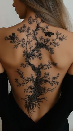 Mystical Tree of Life Back Tattoo 🌳🖤Tree Tattoo  Tattoo For Woman  Back Tattoo Beautiful Tree Tattoos For Women, Selves Tattoo Women, Tree Of Life Full Back Tattoo, Back Tattoo Women Tree Of Life, Back Tattoo Women Greek Mythology, Cherry Tree Tattoo Back, Back Of Neck Tree Tattoo, Vines Tattoo Back, Full Back Tree Tattoo Women