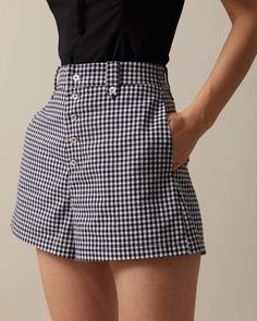 The Black High Waisted Button Up Plaid Shorts - High Waisted Plaid Shorts, Retro Classic Vibe - Black - Bottoms | RIHOAS Short Noir, Gamine Style, Tailored Clothes, Classic Vibe, Pocket Shorts, Plaid Shorts, Plaid Design, Black Bottoms, Buy One Get One