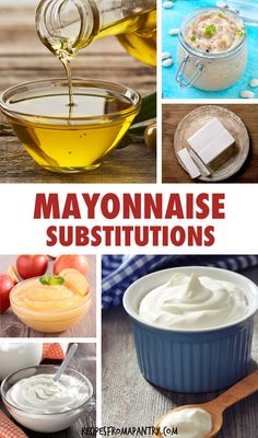 mayonnaise and other foods are shown in this collage