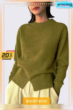 Green Daily Long Sleeve Plain Simple Regular Fit Sweater Solid Color Crew Neck Outerwear For Fall, Fall Crew Neck Solid Color Outerwear, Fall Crew Neck Outerwear In Solid Color, Classic Crew Neck Outerwear For Fall, Trendy Solid Color Crew Neck Outerwear, Chic Solid Color Crew Neck Outerwear, Fall Crew Neck Workwear Outerwear, Fall Workwear Crew Neck Outerwear, Fall Crew Neck Outerwear For Work