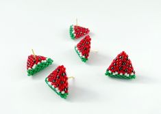 Handmade 3D beaded watermelon 🍉  stud earrings You will get a pair of these cuteeeeee earrings.  Earrings length 0.6 inches. These beaded earrings are entirely handcrafted jewelry. ♥️ Please feel free to contact me if you have any questions! ♥️ Watermelon Beaded Earrings, Beaded Watermelon Earrings, Beaded Watermelon, Beaded Fruit, Beaded Stud Earrings, Watermelon Earrings, Beaded Charms, Red Earrings Stud, Summer Beach Jewelry