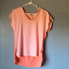 Not Brand New But Cute! Great Material Pink T-shirt For Spring Day Out, Peach Short Sleeve Summer Blouse, Peach Short Sleeve Blouse For Summer, Pink Summer T-shirt For Day Out, Summer Short Sleeve Pink Shirt, Pink Stretch Shirt For Spring, Casual Orange Stretch Blouse, Casual Stretch Orange Blouse, Casual Peach Summer Shirt