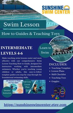 the flyer for swim lesson with instructions to teach how to swim and learn how to swim