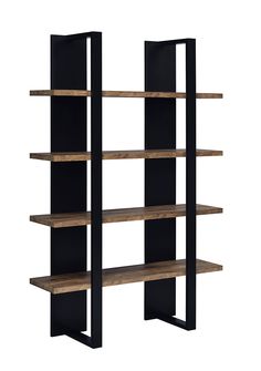 an open bookcase with four shelves on each side and one shelf in the middle