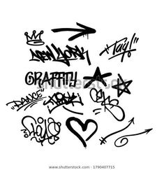 graffiti written on white paper with black and white ink, including the words gratity