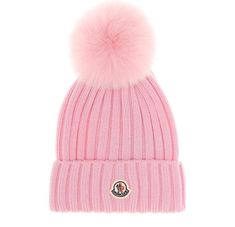 Moncler Hat, Cropped Wool Sweater, Pink Beanie, Fox Fur Jacket, Fur Jackets, Pink Beanies, Wool Caps, Fox Fur Coat