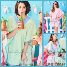 "Ladies swim coverup, Swimsuit Cover up, beach cover up, Swim cover, Seersucker, Pom Pom cover up Pom-Pom Cover-Up! Be your perfect, preppy and fabulous looking self this summer in this seersucker cover-up detailed with fun pom-pom trim. Loose-fitting, free-flowing and perfect to slip on/off at the beach, pool or lake. Cotton/Poly Blend 3\" Vertical Side Stitch under Bust V-Neck Coordinating Color Detail Sizes: XS/S (2/6), M/L (8/12), XL/XXL (14/18) Sizes Measurements (Chest 1\" Underarm, One-Si V-neck Beach Sleepwear For Summer, Pink Summer Loungewear Cover-up, Green Summer Cover-up For Loungewear, Green Summer Loungewear Cover-up, Green Cover-up For Summer Loungewear, Short Sleeve Sleepwear For Beach Vacation, Summer Beach Sleepwear With Short Sleeves, Short Sleeve Summer Sleepwear For Beach, Short Sleeve Sleepwear For Summer Beach