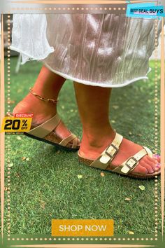 Crisscross Double-buckle Sandals - Maibulun Summer Sandals With Gold Buckle And Round Toe, Summer Footbed Sandals With Gold Buckle And Round Toe, Summer Double Strap Sandals With Gold Buckle, Beach Open Toe Sandals With Gold Buckle, Summer Open Toe Footbed Sandals With Gold Buckle, Open Toe Footbed Sandals With Gold Buckle For Summer, Spring Sandals With Gold Buckle And Round Toe, Gold Flat Heel Sandals With Buckle Closure, Summer Open Toe Sandals With Gold Buckle