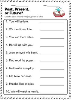 the past, present, or future worksheet is shown in this printable