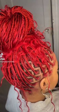 Red And White Braids For Black Women, Red Box Braids Black Women, Red Micro Braids, Braids Big Forehead, Copper Red Hair Color, Braids Big, Caro White, Hair Baddie, Red Braids