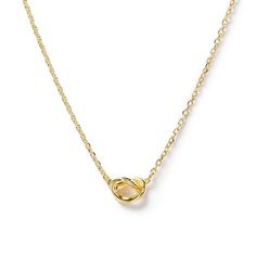 This necklace features a dainty knot pendant on a delicate, diamond-cut cable chain from our signature O Collection. Pair it with other necklaces from this collection. Our patented connectors let you easily link and layer necklaces in any order you desire. Knot: Width 3/8in (1cm) x Height 1/4in (6mm) Adjustable chain: 15-17in (38-43cm) When layered, chain length is: 15-21in (38-53cm) Learn more Gold Vermeil Spring clasp closure Hypoallergenic, lead and nickel free #216G Elegant Adjustable Charm Necklaces With Cable Chain, Elegant Adjustable Charm Necklace With Cable Chain, Modern Twist Yellow Gold Necklace, Rolo Chain Necklace For Anniversary, Modern Twist Link Necklaces For Gifts, Modern Twist Link Necklace For Gift, Layer Necklaces, Layered Chain, Love Knot Necklace