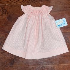 Brand New With Tags! Pink And White Gingham Smocked Style Sleeveless Button Detail On Back Ruffle Detail On Sleeves Embroidery Handmade 9 Months 100% Cotton Sleeves Embroidery, Smocked Dress, Button Detail, Kids' Dresses, Pink And White, Gingham, Smocking, Pink White, Baby Clothes