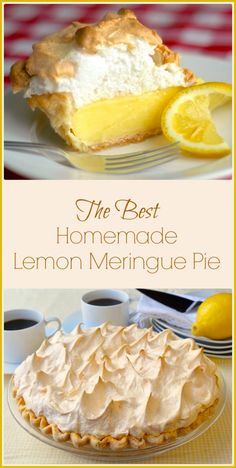 the best homemade lemon meringue pie is on this plate and it's ready to be eaten