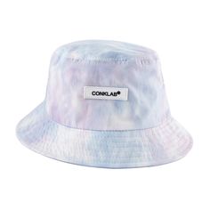 CONKLAB cotton twill bucket hat, tie-dye pattern throughout in yellow or purple, logo patch on front, quilted brim, twill lining. Composition - 100% Cotton One Size. Bucket Hat 90s, Beige Bucket Hat, Hats For Kids, Army Hat, Old Navy Kids, Y2k Necklace, Purple Logo, Reversible Bucket Hat, Toddler Winter