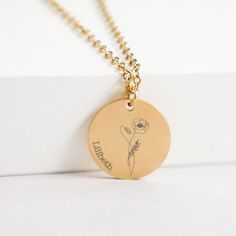 SHIPS NEXT DAY AND FREE BACK ENGRAVINGBIRTH FLOWER NECKLACE: Flowers that will last forever. Disc Size: 16mm diameter.Chain lenght: 16'', 18'', 20''Our pieces are high polished gold plated over stainless steel. This won't tarnishWANT TO ADD BIRTH STONE? SHOP WITH THIS LINK AND LEAVE A NOTE.https://www.etsy.com/listing/940740657/birth-stone-charm-birthstone-pendant-add?ref=shop_home_active_4&pro=1&frs=1For back engraving, select the option and just add it on the personalization box. Pleas Adjustable Mother's Day Flower Necklace, Everyday Flower Shaped Jewelry For Mother's Day, Adjustable Flower Necklace For Mother's Day, Mother's Day Flower Charm Necklaces, Everyday Flower Charm Necklace For Mother's Day, Adjustable Flower Charm Necklace For Mother's Day, Adjustable Charm Necklaces With Flower Charm For Mother's Day, Adjustable Flower Charm Necklaces For Mother's Day, Adjustable Birth Flower Shaped Necklace