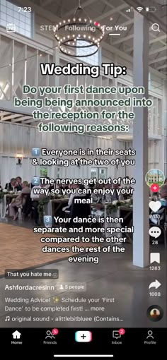 the wedding tip is being displayed on an iphone screen, and it's caption reads