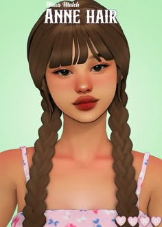 an animated girl with long brown hair and braids, wearing a pink top is looking at the camera