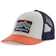 evo.com | Patagonia Ball Caps > Score your ankle-biter protection from the sun and superior style with the Patagonia Trucker Hat. Featuring adjustable snaps in the back for a fully customized fit and plenty of volume to accommodate big hair, the Patagonia Trucker Hat is set to become the dome-piece your kid will actually want to wear. Back Crown 2.5-oz 100% Polyester Mesh Crown and Bill 8.3-oz. 100% Organic Cotton Canvas Large volume accommodates big hair. Shapeable Bill Large bill provides sun Patagonia Trucker Hat, Mesh Headband, Patagonia Kids, Wearing A Hat, Kids Hats, Outdoor Kids, Accessories Store, Mesh Fabric, Fair Trade