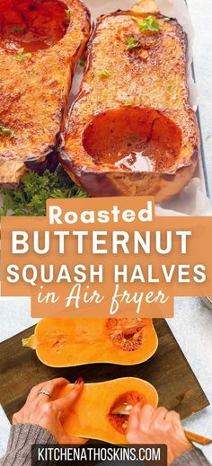 Learn how to make the best air fryer butternut squash halves recipe that is healthy using maple syrup with a caramelized exterior. This savory air fryer vegetable is makes one of the best vegetable side dish for Thanksgiving or weeknight dinner. Butternut Squash Recipes In Air Fryer, Butternut Squash In Airfryer, Easy Butternut Squash Recipes Air Fryer, Air Fryer Squash Soup, Butternut Squash In The Air Fryer, How To Cook Butternut Squash Air Fryer, Airfry Butternut Squash Recipes, Air Fryer Winter Squash, Butternut Squash Recipes Roasted Air Fryer