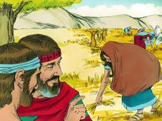 an image of jesus talking to two people in the desert