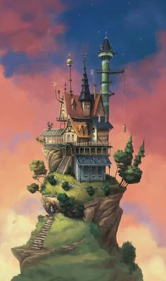 an illustration of a castle on top of a hill